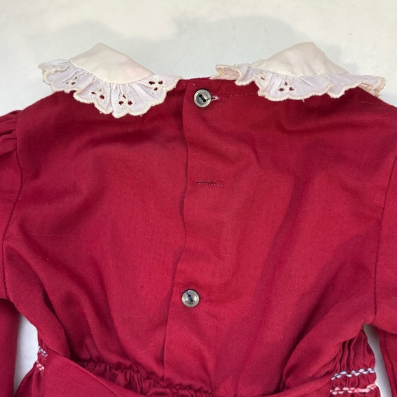 Vintage Polly Flinders Maroon Hand Smocked Dress Cottagecore Victorian Peasant - Picture 8 of 8